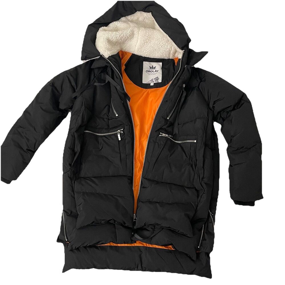 Orolay Jacket Womens Small Black Hooded Insulated Thickened Down Parka Winter
